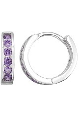 tiny silver huggie amethyst birthstone baby earrings